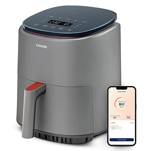 COSORI Lite Heißluftfritteuse 3.8L,7 Multifunktionen, MAX 230℃,WiFi verbunden,airfryer XL,Heißluftfrittesue klein,100+ PDF Rezepte,1500W Spülmaschinenfest, Grau
