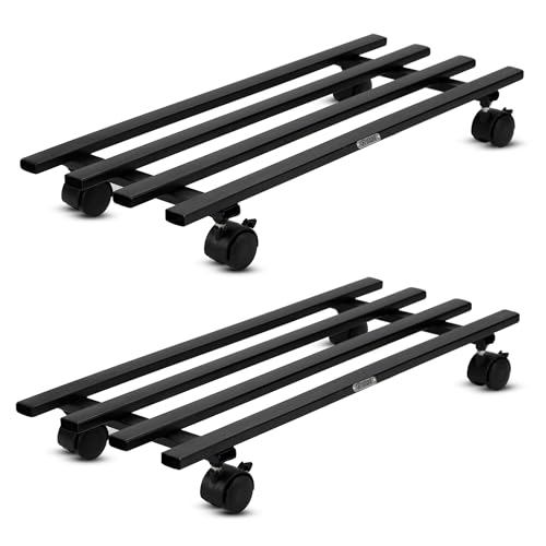Image of Urban Plant Heavy Duty Plant Stand with Wheels | Wheel Pot Trolley for Balcony, Indoor & Outdoor | Rust-Proof Metal Gamla Stand (Black) Rectangular Caddy Pack Of 2