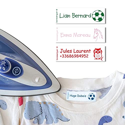 50+ Étiquettes thermocollantes personnalisables - Bienmarquer - Format 5 x 1,5 cm - Résistantes à la machine à laver (60°) et au sèche-linge (Bleu) Cover