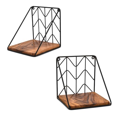 Hanol Estantes flotantes de hierro y madera de acacia con marco de hierro resistente, juego de 2 repisas rústicas para cualquier habitación (6 x 6 x 6 pulgadas)