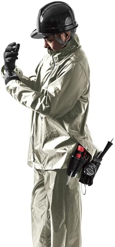 [マック] レインスーツ 耐水圧:10000mmH2O 上下セット 非フッ素撥水 メッシュフード 二重袖 サイドベンツ 反射プリント パンツ裾調節ボタン 防水 透湿 撥水 多機能 いぶし銀Ⅱ AS-4100 L ライトグレーの画像