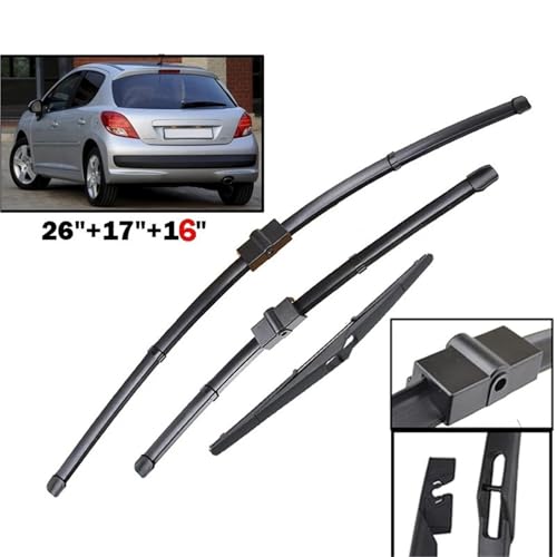 Jeu de balais d'essuie-glace avant arrière Peugeot 207 hatchback 2006-2014