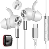 USB C Headphones Wired for iPhone 17 16 Pro Max/Samsung S25 S24 Ultra FE Wired Earphone USB C,Type C Headphones with Earfins Hook &Microphone for iPad A16 10 11th Galaxy ZFold 7 6 Pixel 10 9,White