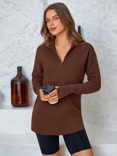 Image of PRETTYGARDEN Womens Long Sleeve Quarter Zip Pullover Sweater
