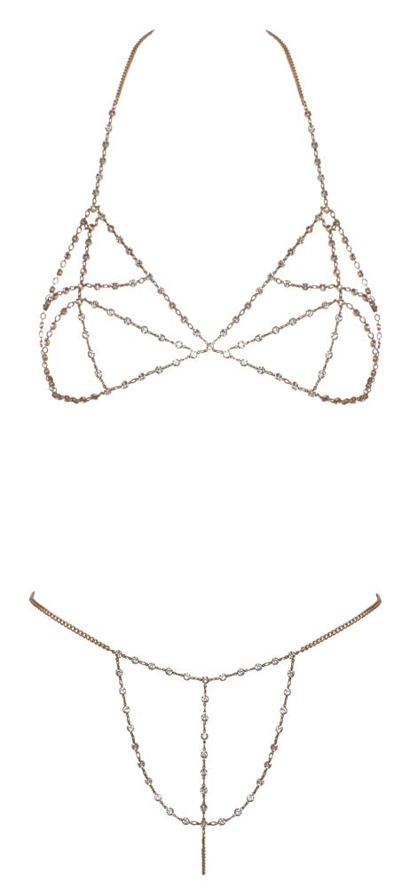 Cottelli Accessoires Rhinestones Top & String - Gold - One size