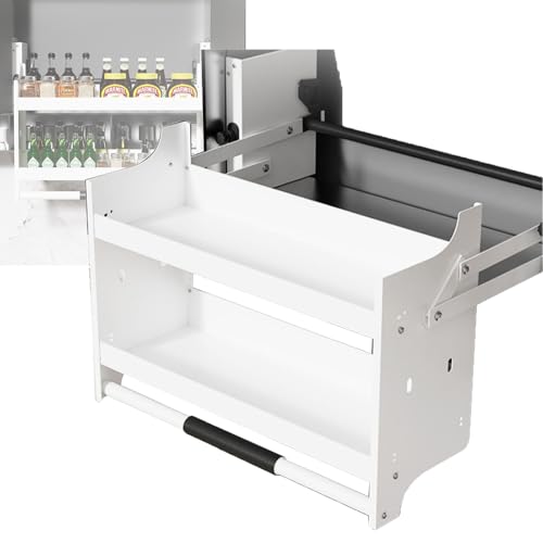 XLTFUC Adjustable Pull-Down Shelves Kitchen Wall Cabinet Storage Organizer 2 Layer Pull-Down Shelf, Space Saving, 4 Load-Bearing Settings(81.4x28x54cm)