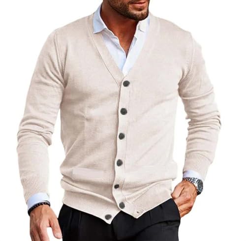 Men Classic V Neck Button Front Cardigan Sweater Long Sleeve Ribbed Knit Two Pocket Knitwear2