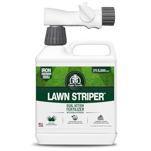 Turf Titan Lawn Striper Hose End – Iron & Nitrogen Fertilizer to Promote Dark-Green, Stripe-Defined Turfs – Kids & Pet Safe, Natural Lawn Fertilizer – Covers up to 8,000 Sq Ft