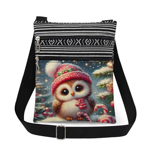 XiaoGalaee Christmas Owl Print Crossbody Bag Christmas-themed Purse