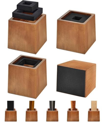 OYMVEKIK Bed Risers Heavy Duty 4H(Inner 3 H) 1 Raised Edge Loading 2500 lbs for King Queen Twin Full Bed Frame 4 Pack Wooden Furniture Legs Risers for Couch Desk Table TV Cabinet Retro Brown