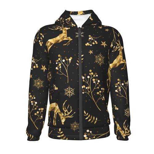 Christmas Gold Deers1 Kid Hoodies Boys Zip Up Sweatshirts Girls Pullover with Pocket2