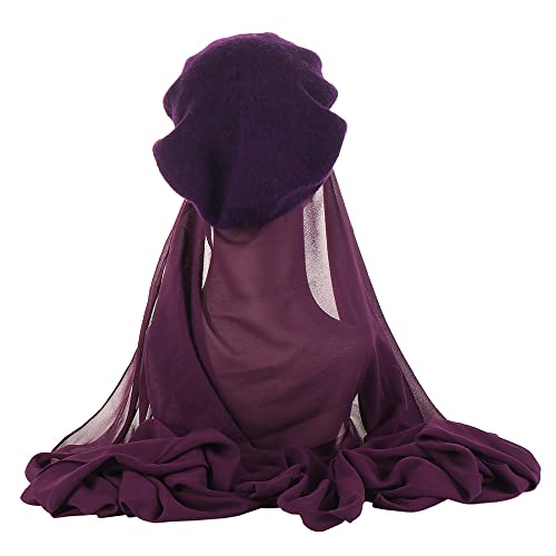Women Muslim Hijab Cover Long Scarf with Beret Hat Instant Hijab Wrap Scarves Head Scarf4