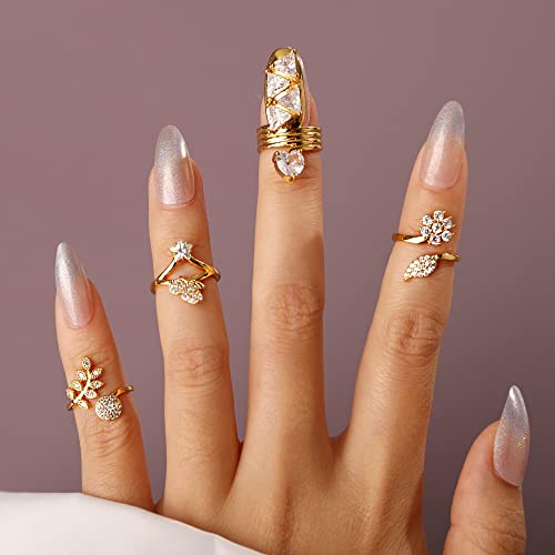 Rhinestones Beads Butterfly Finger Tip 18K Plated Gold Ring Little Finger Nail Cover Decoration Jewelry for Women Girls2