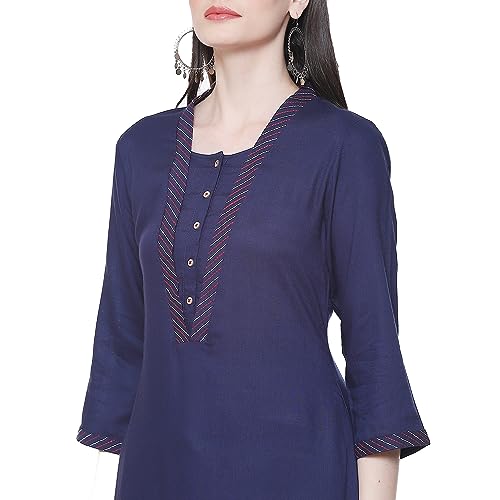 Image of Rangriti Indigo Blue Liva Straight Solid Kurta for Women