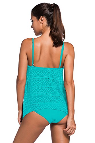ZNCMRR Women's Stripe Tankini Top Bikini Swimwear with Brief Plus Size (XXX-Large, Light Blue) - Thumbnail 4