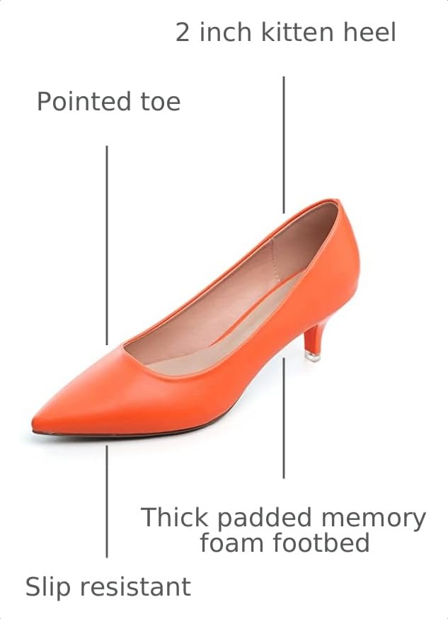 Image of Women's Low Kitten Heel Pumps Classic Fashion Dress Pumps Simple Heeled Shoes for Office Work