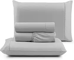 Jogo de Cama Casal Percal 400 Fios Ponto Palito 04 Peças, Antiácaro, Anti-pilling com Toque Macio - Cinza