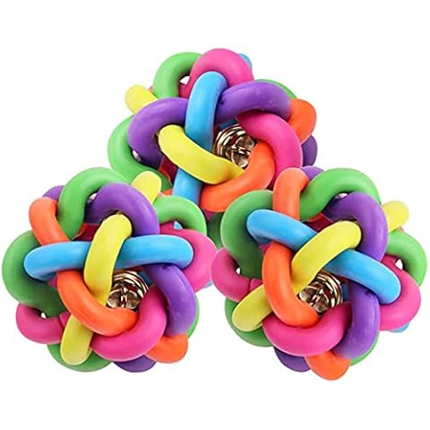 Ceneco 3PCS Pet Puppy Dog Dog Chew Toys Cat Colorful Braided Ball Rubber Woven Ball with Ball 6CM/2.4INCH Cover