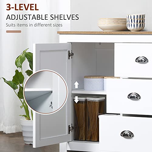 Homcom Kitchen Sideboard With Adjustable Shelves, Buffet Cabinet, Coffee Bar Cabinet With 3 Storage Drawers, White #TOP4