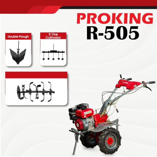 Image of RBW Power Weeder Machine for Agriculture 4 Stroke | 7.5 HP Petrol Engine 245cc Heavy Duty Power Weeder Plough,Cultivator Blades Attachments for Soil Preparation, Weeding, Farming & Garden (R-505,Red)