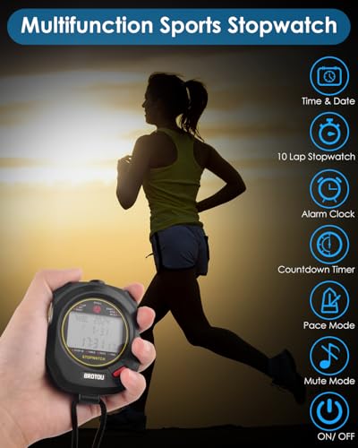 Digital Sports Stopwatch, BROTOU Professional 10 Laps/Splits Stopwatch Timer with Timer Clock Countdown Calendar Alarm, Multi Handheld Stopwatch Timer for Sports Fitness Coaches Referee - Image 3