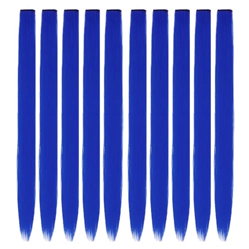 Hair Extension Clips 10pcs in Deep Blue 20 Inch Straight Hair Synthetic Fiber Hairpieces for Party