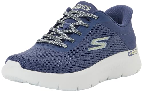 Skechers Women's Go Walk Flex Carla Slip-On Sneakers, Blue Textile/Green Trim, 4 UK