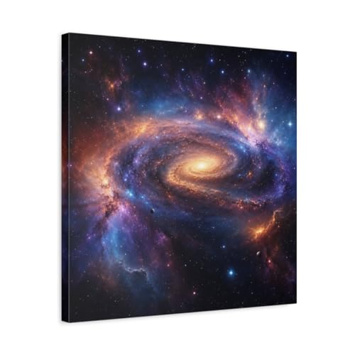 Toile galaxie spirale vibrante posée au-dessus du canapé du salon