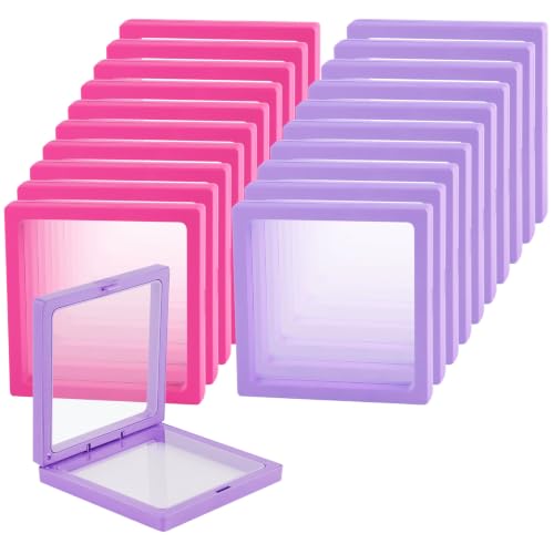 20 Pcs 3D Floating Display Case 4.3 x 4.3 x 0.8 inch, Nail Display Cases, Challenge Coin Display,Jewelry Storage Box, Floating Display Holder Stands for Challenge Coins, Medallion(Purple & Fuchsia)
