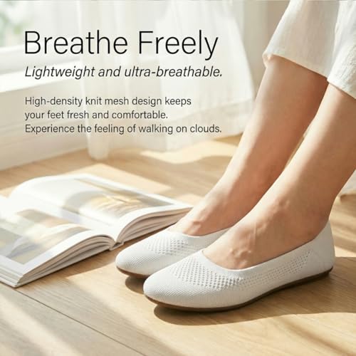 Image of poemlady Women's Ballet Flat Shoes Dress Shoes Knit Round Toe Slip On Ballerina Walking Flats Shoes for Woman Low Wedge Casual
