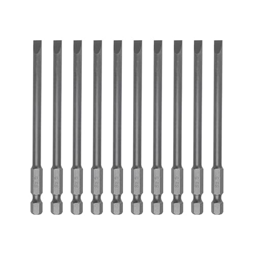 10 Piece 4” SL5 Magnetic Slotted Screwdriver Bits | S2 Steel 5mm Flat Head, 1/4 Inch Hex Shank