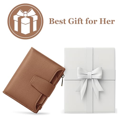 Image of Airkit Wallet Women, Small Wallet for Women Leather, Ladies Bifold Compact RFID Blocking Credit Card Holder, Girls Mini Travel Purse, Pocket Passport Wallet with 4 ID Window, Brown, small, Classic
