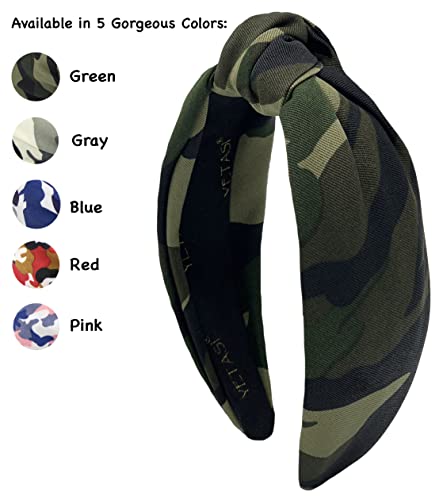 Yetasi Headbands For Women Knotted Headband For Women Green Camo Is Chic. Top Knot Headband Designer Is Unique. Fashion Headbands With Knot Head Band thumb #1
