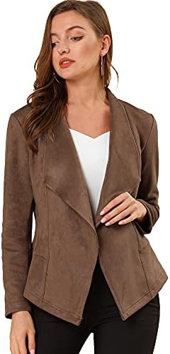 Allegra K Women's Faux Suede Jacket Open Front Lapel Draped Outwear Cardigan Medium Light Brown