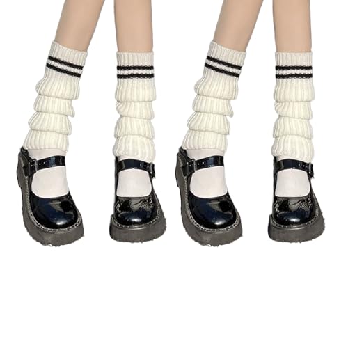 Image of Womens Knit Long Socks Leg Warmers,Japanese Kawaii Winter Boot Socks for 80s Eighty's Party Sports Yoga, 2 Pairs (Whitex2)
