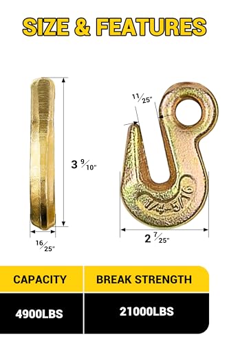 Image of 2 Pack Ratchet Chain Binders 5 /16'' - 3 /8'' | Load Binder with 2 Grab Hooks | Tie Downs for Grade 70 Transport Chain | 6000 Lbs. Safe Working Load- Heavy Duty Ratchet Binders for Towing