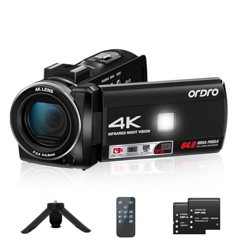 Image of ORDRO Z36 Video Camera Camcorder 4K, 64MP Vlogging Camera for YouTube 18X Digital Zoom 3.0’’ Rotation Screen, IR Night Vision,Mini Tripod and 2 Batteries