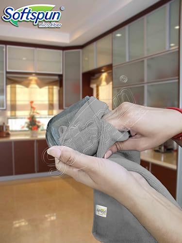 Image of SOFTSPUN Microfiber Cleaning Cloths, 50X50cm 5 pcs 340 GSM Grey! Highly Absorbent Lint and Streak Free Multipurpose Wash Cloth for Kitchen Window Stainless Steel Silverware.
