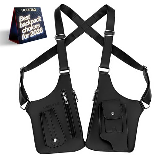 Leather Double Shoulder Armpit Bag for Men Underarm Concealed Rover The Holste Vest for Mens Adjustable Leather Bag (Black)