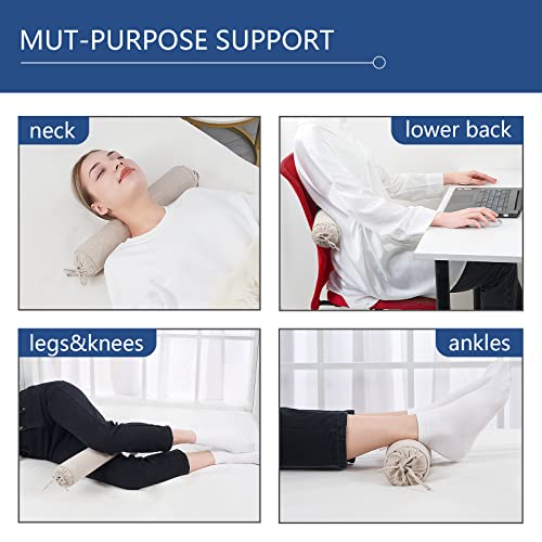 Buckwheat Pillow For Sleeping 3" X 16" Organic Cotton Adjustable Firm Cervical Roll Bolster Cylinder Recliner Neck Roll Pillow For Sleeping Pain Relief Round Neck Support Lumbar Bed Legs Back Yoga #TOP4