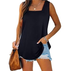 WIHOLL Plus Size Tops for Women Tank Dressy Casual Basic Tunic Square Neck Shirts Black 3XL