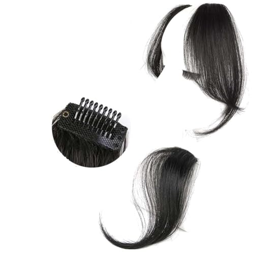 FRAKMU 2Pcs Wavy Side Bangs Clip-In Human Hair Extensions, 9.8 Inch Long, Natural Black