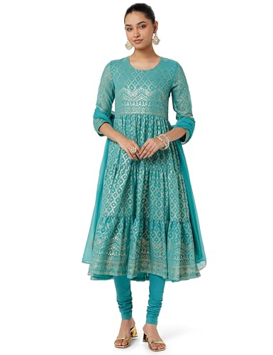 Image of BIBA Women Biba Women Cotton Blend Printed Suit Set(SKDGOLDMUR9143 Pink L)