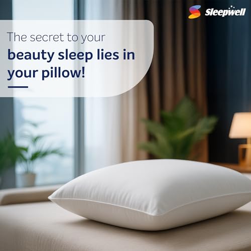 Image of Sleepwell Huggs Classic Compact Soft Fibre-Fill Pillow | White | Hand Washable | Polyester| 15D Hollow Siliconized Fibre | Lightweight | Vacuum Compressed | Medium Soft | 27 X17 Inches | Pack of 1