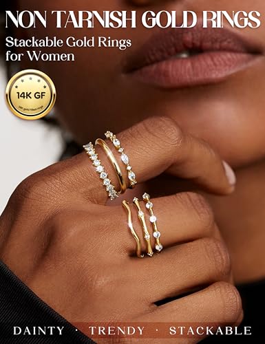 Gold Rings for Women Non Tarnish Stackable Wedding Ring Set Cubic Zirconia Dainty Band Engagement Bands for Her Women's Jewelry Size 5-102
