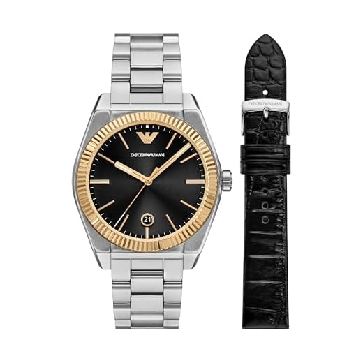 Emporio Armani Relógio masculino de aço inoxidável com três ponteiros e pulseira de couro (modelo: AR80077SET), Prata