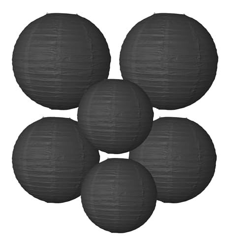 Image of Paper Lanterns Party Decorations 6 PCS Black Round Hanging Lanterns Chinese Japanese Paper Lantern Lamp for Wedding Graduation Birthday Baby Shower Anniversary Retirement Party