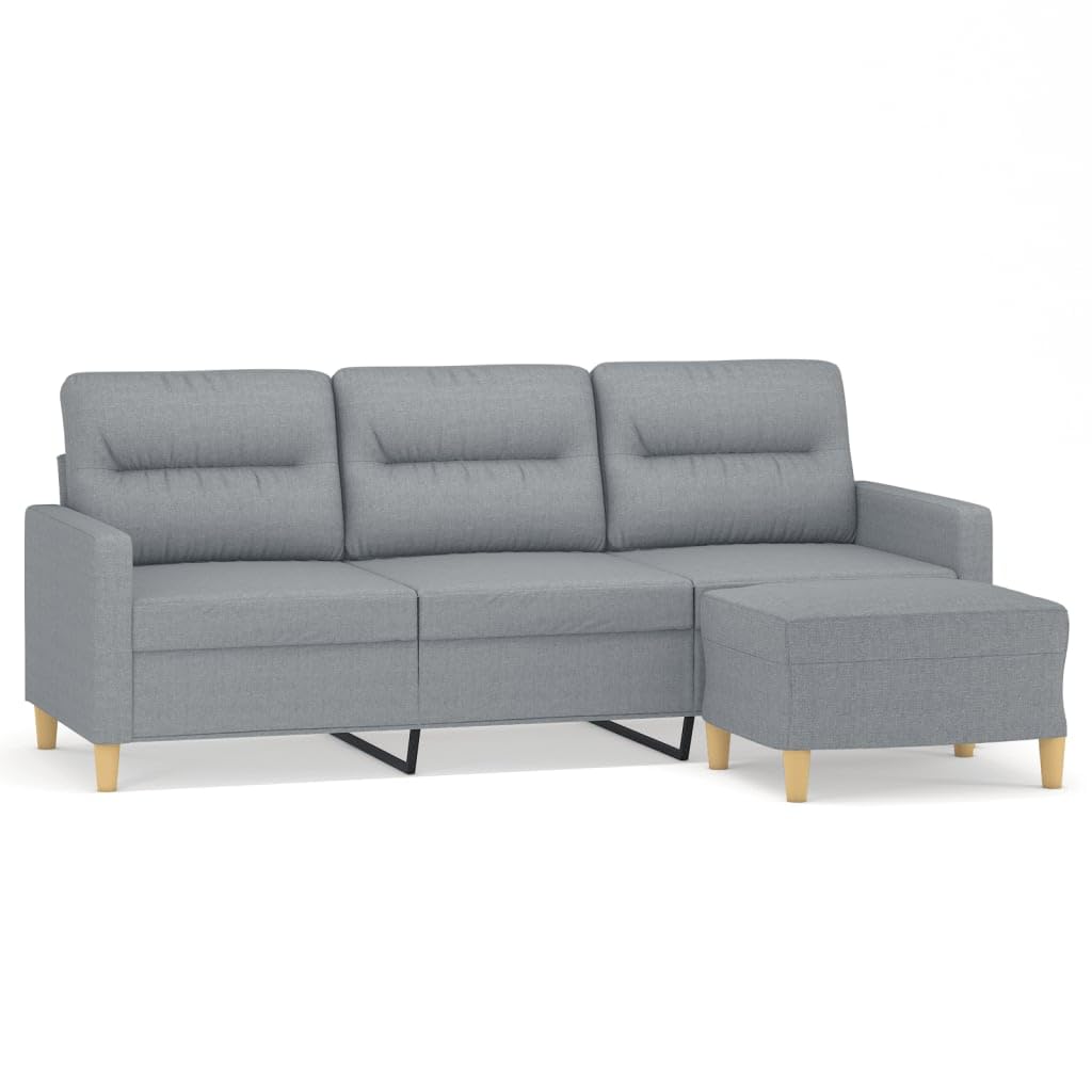 GuyAna Sofá de 3 plazas con Taburete de Tela Gris Claro 180 cm Sofa Chaise Longue Barato Sofa Tres Plazas