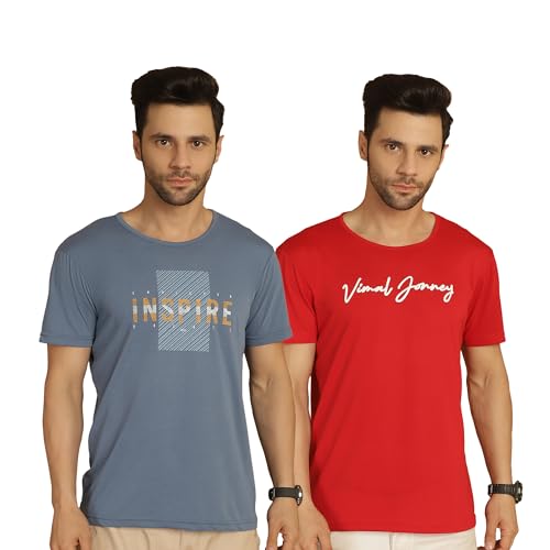 Image of VIMAL JONNEY Printed Multicolor Round Neck Cotton Half Sleeves Tshirt for Men-VIMAL55353(Pack of 2)
