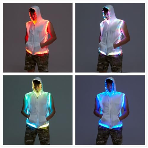 Men White Hooded Tank LED Light Up Sync Burning Man Rave Tops Night Club Show for Halloween Dance Party4